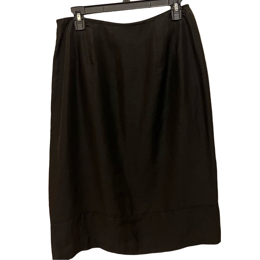 Eddie Bauer Black Skirt Size  10 Black Knee Length  Slits Linen Blend